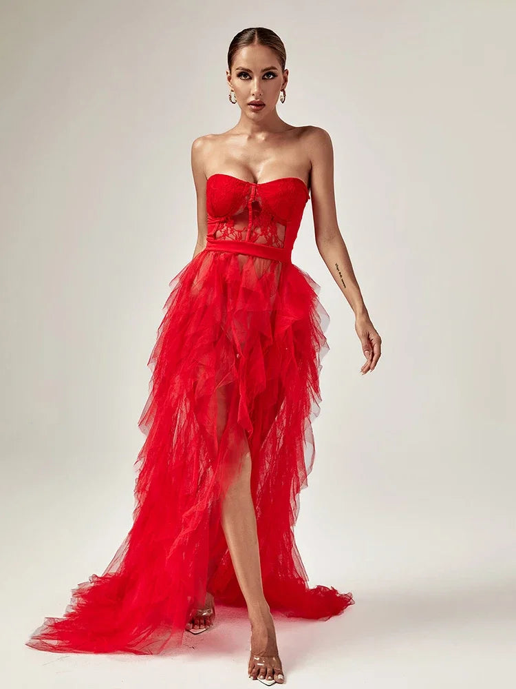 See-through Mesh Lace Wrap Dress