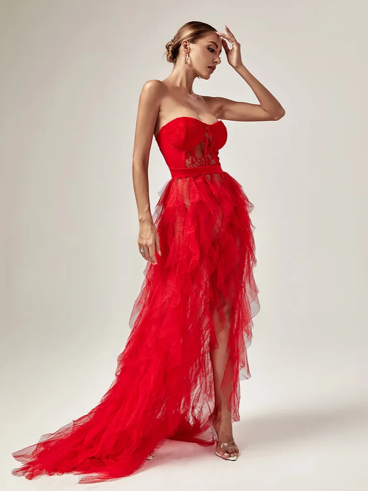 See-through Mesh Lace Wrap Dress