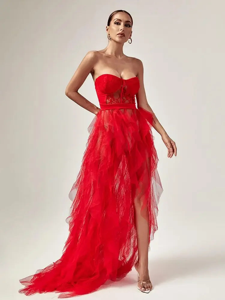 See-through Mesh Lace Wrap Dress