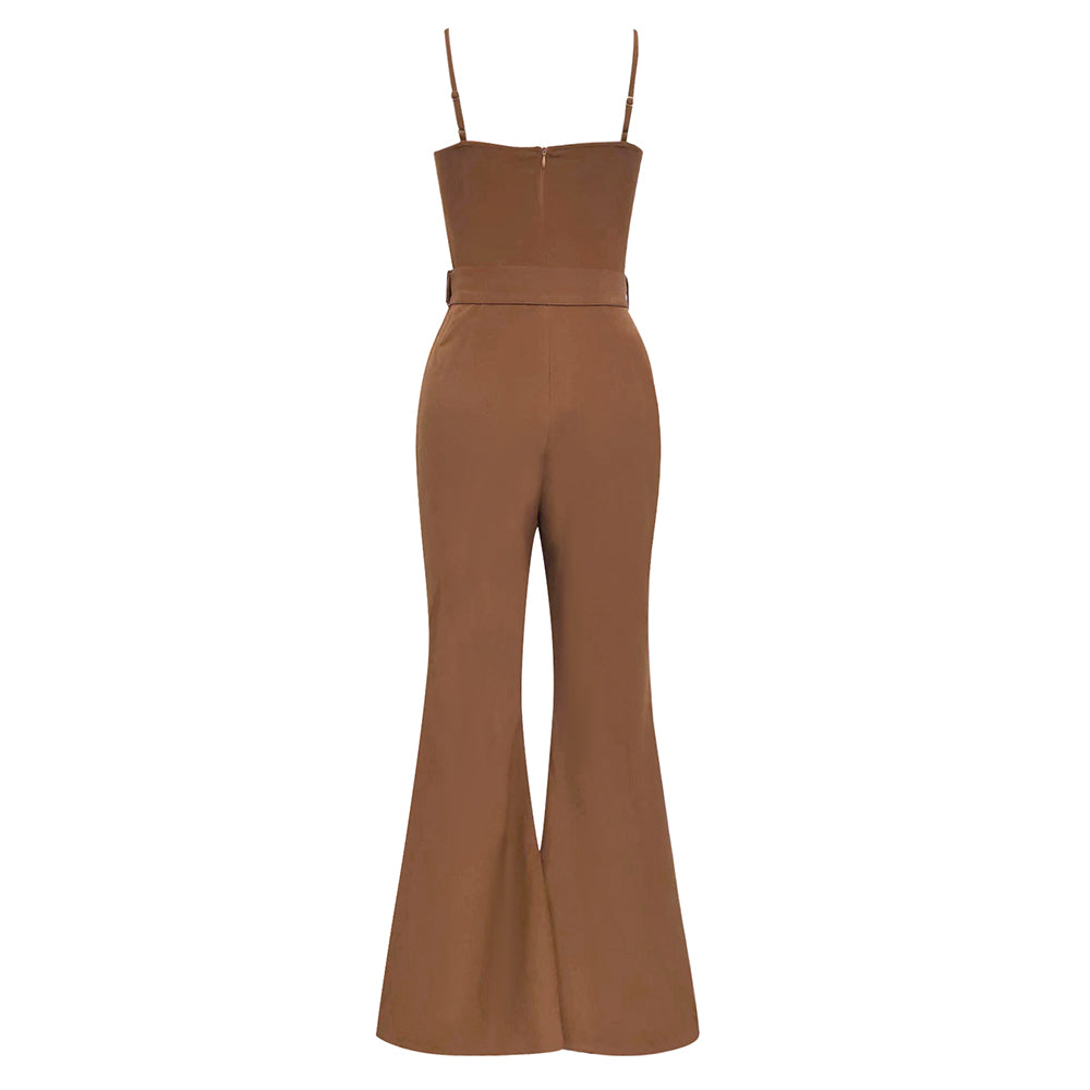 Sexy Suspender Elegant Slim with Belt Flare Jumpsuit