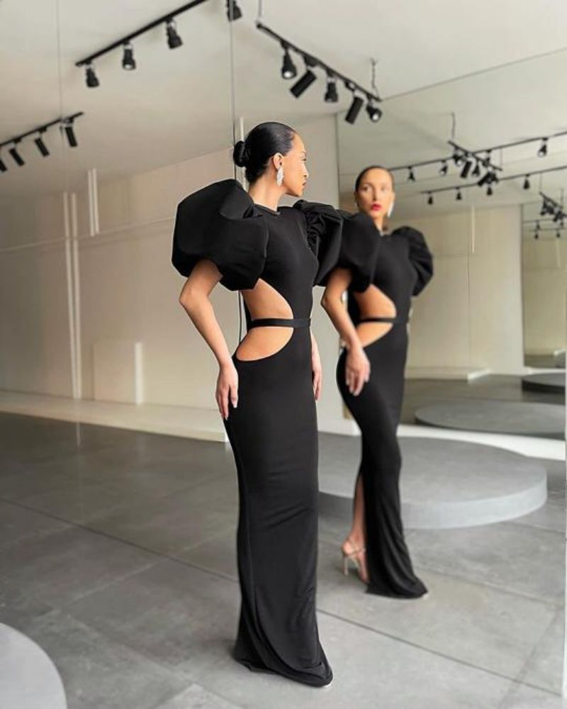 Package Hip Sexy Long Bubble Sleeve Banquet Evening Dresses