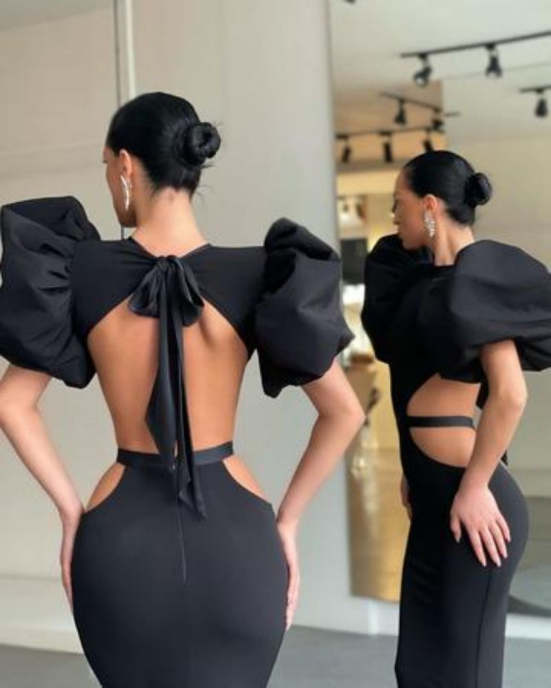 Package Hip Sexy Long Bubble Sleeve Banquet Evening Dresses