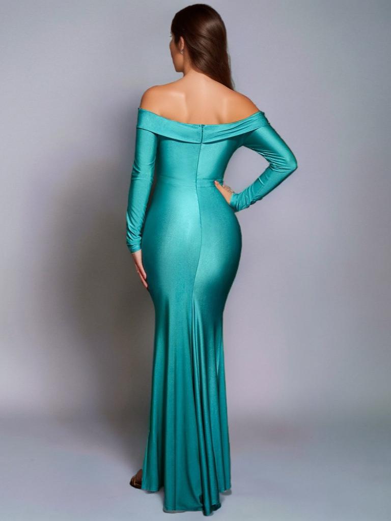 One-piece V-neck Long Sleeve High Waisted Evening Dresses