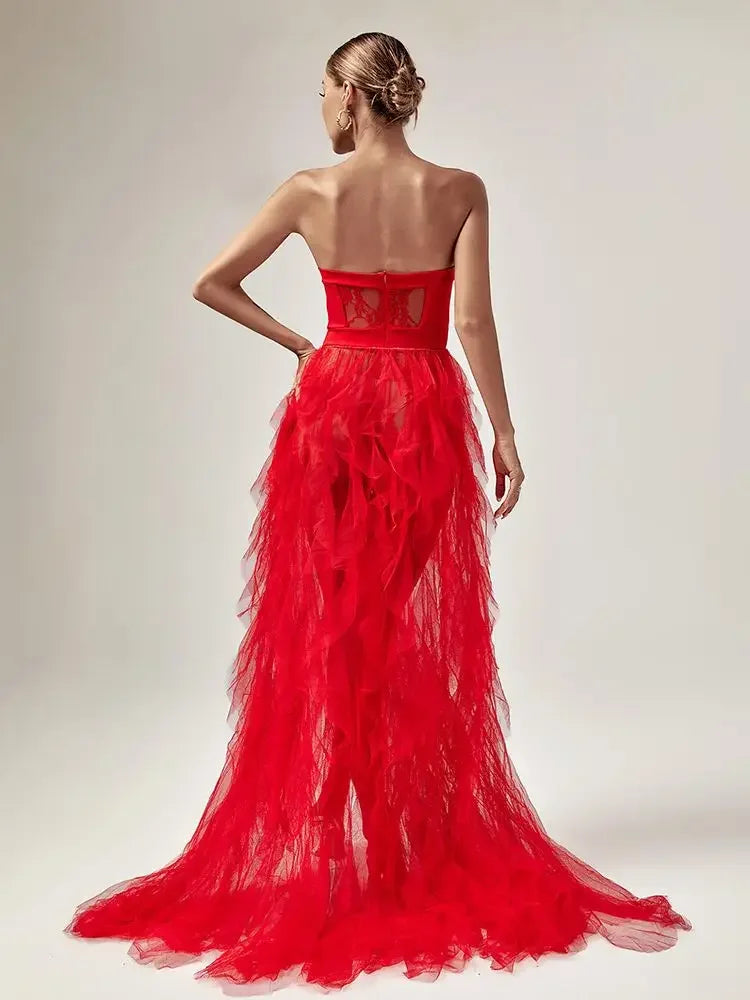 See-through Mesh Lace Wrap Dress