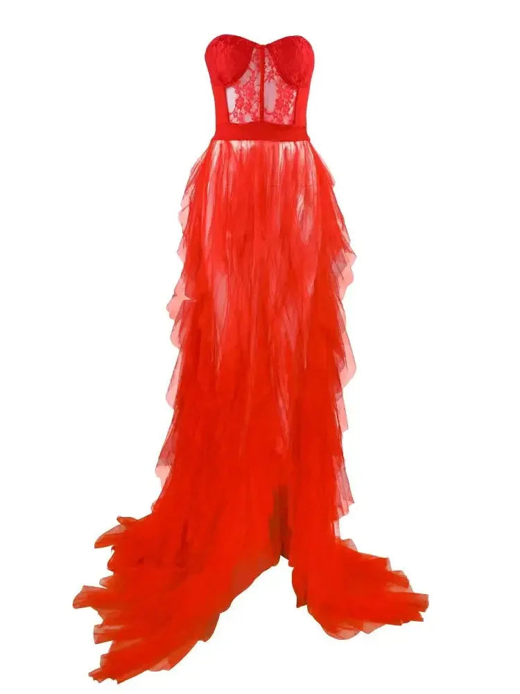 See-through Mesh Lace Wrap Dress