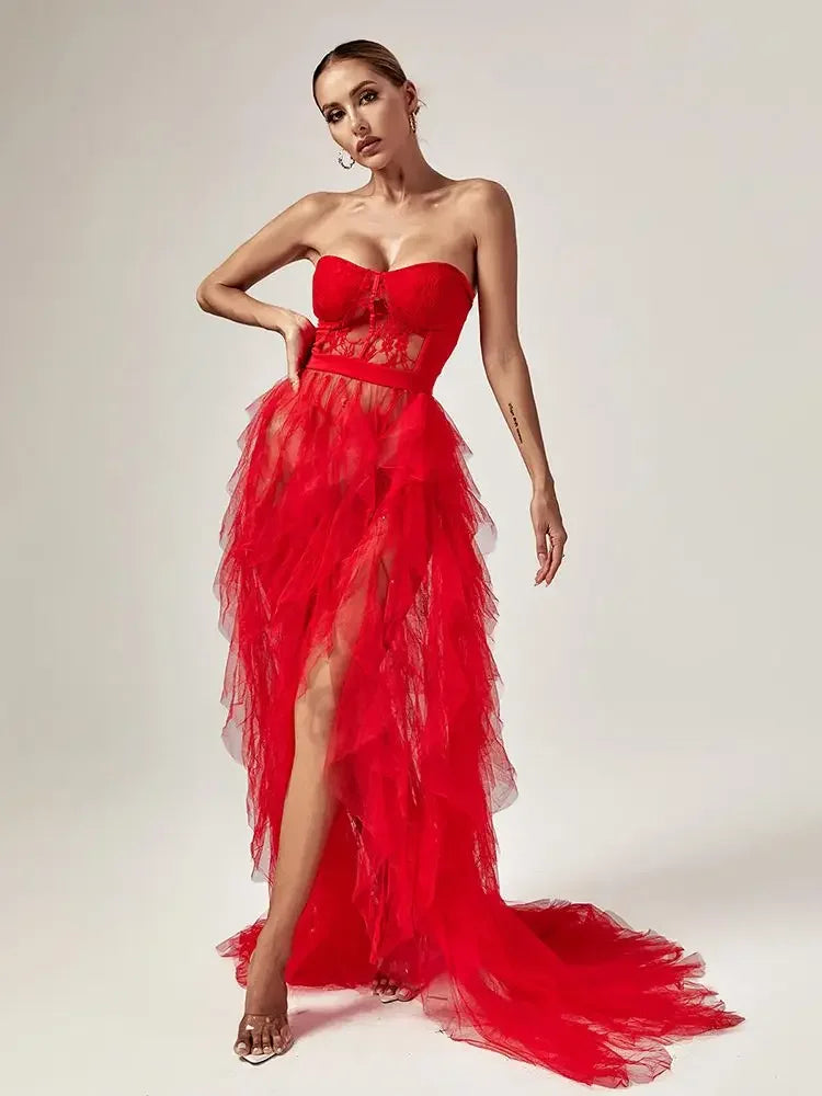 See-through Mesh Lace Wrap Dress