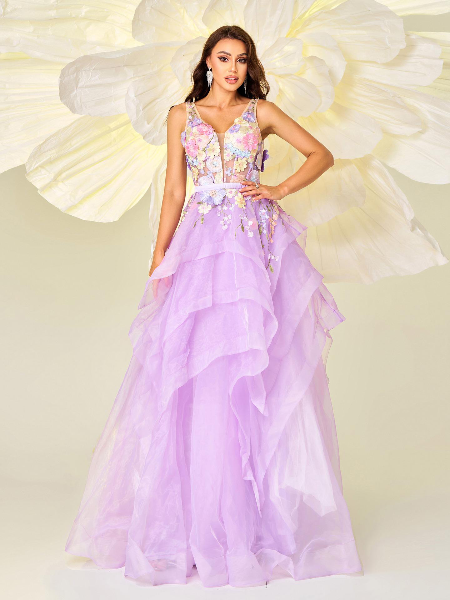 Sleeveless V-neck Long Swing Dress