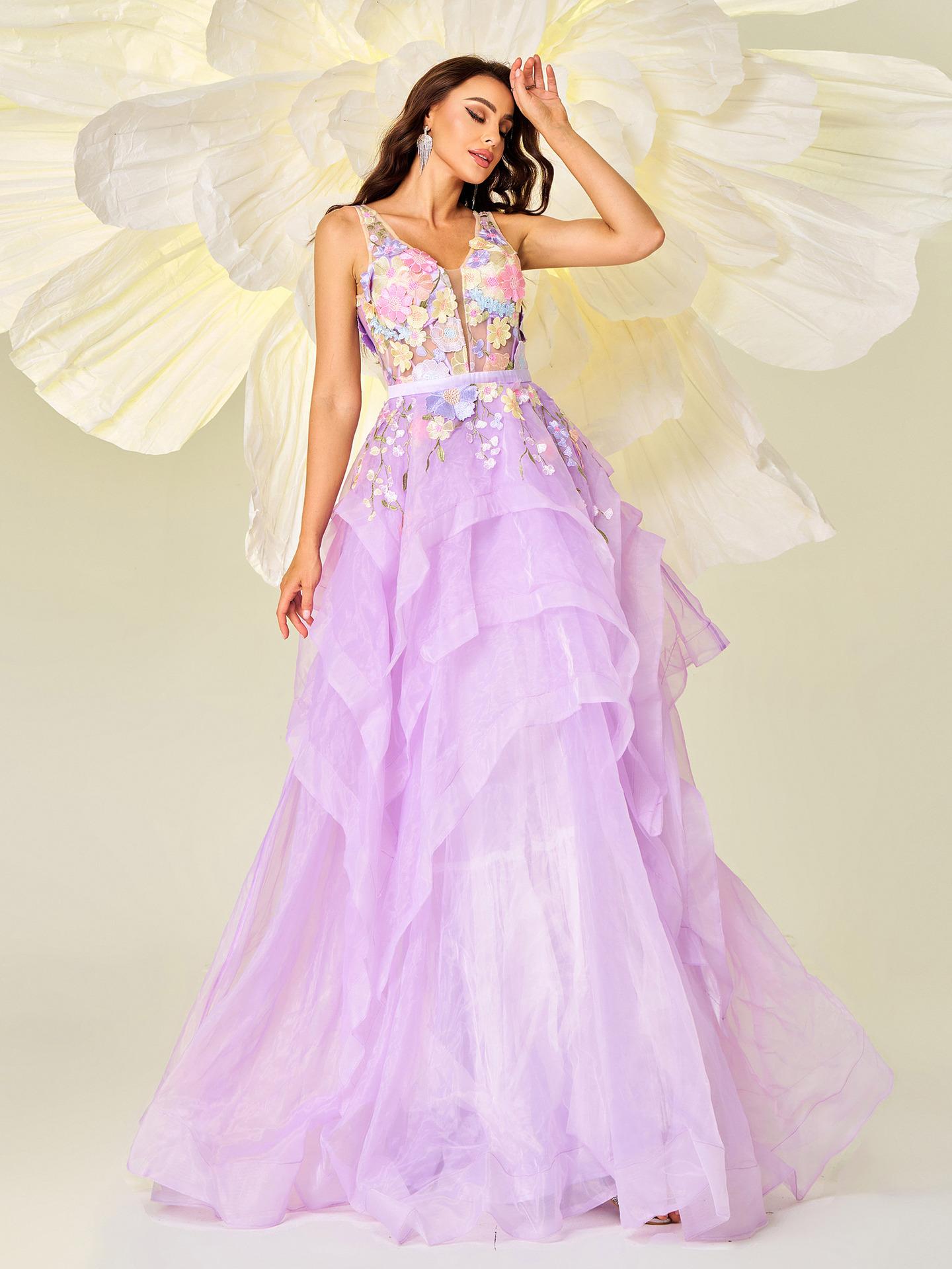 Sleeveless V-neck Long Swing Dress