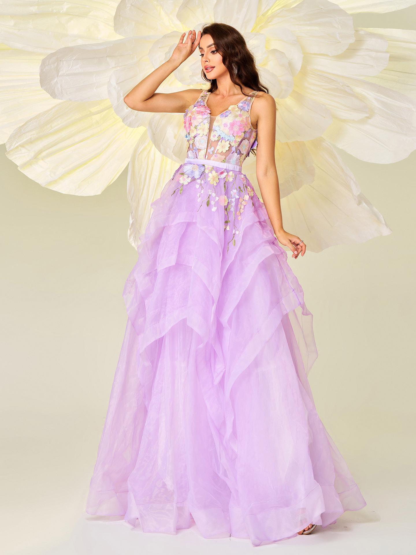 Sleeveless V-neck Long Swing Dress