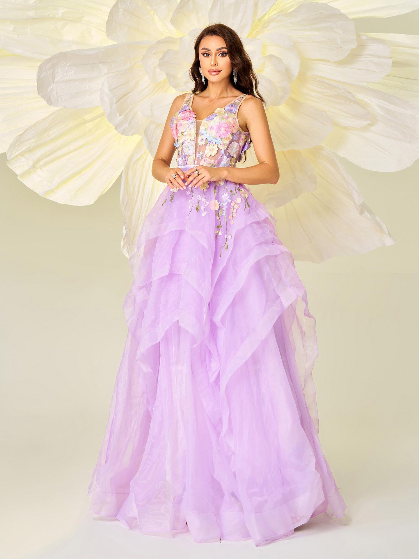 Sleeveless V-neck Long Swing Dress