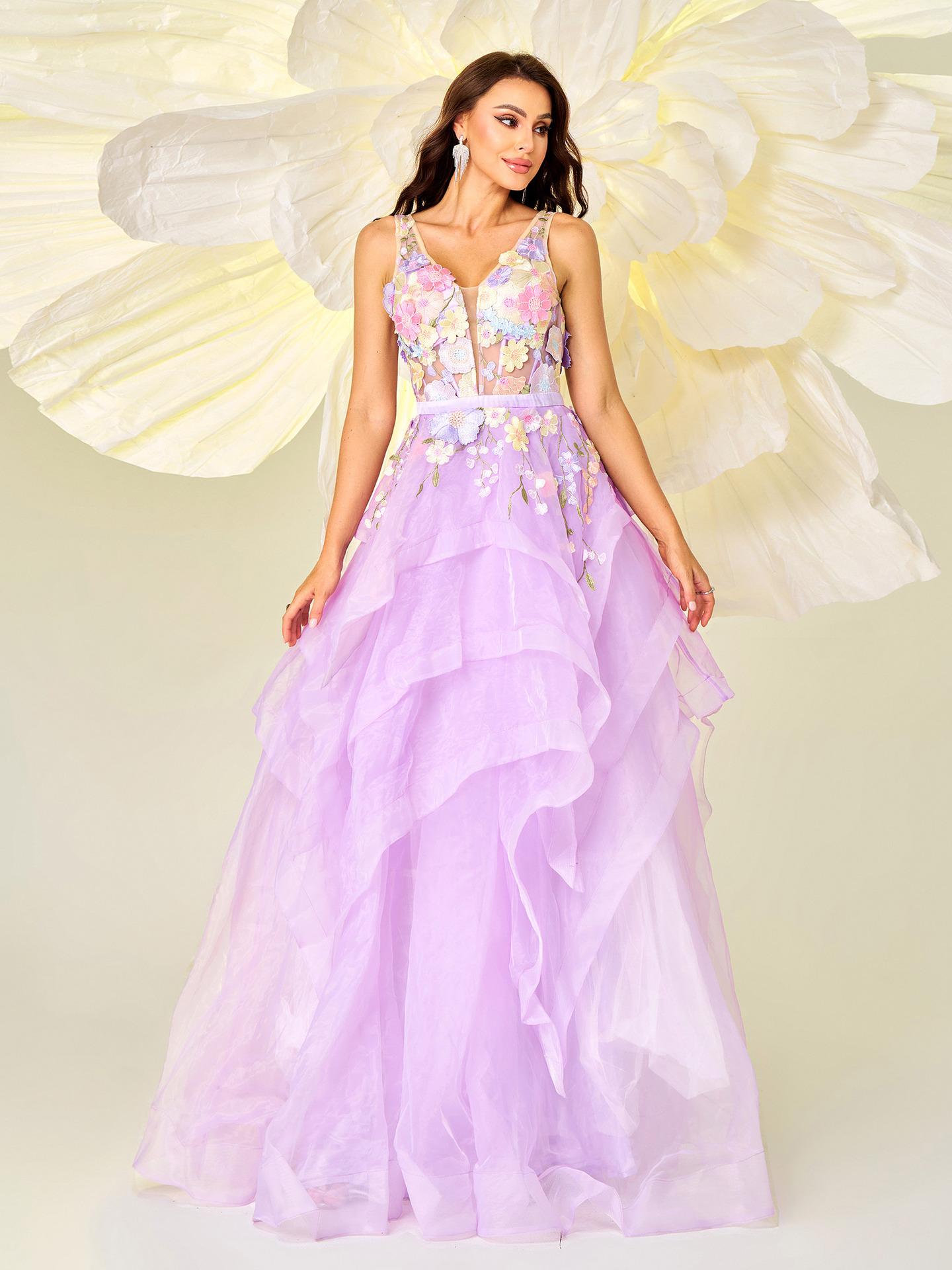 Sleeveless V-neck Long Swing Dress