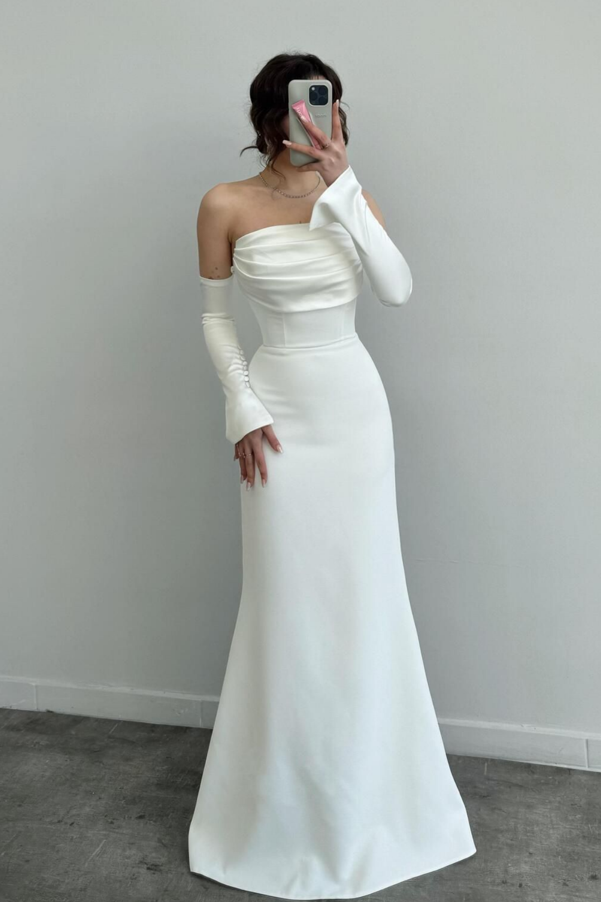 Strapless Off-Shoulder Satin Gloves Gown