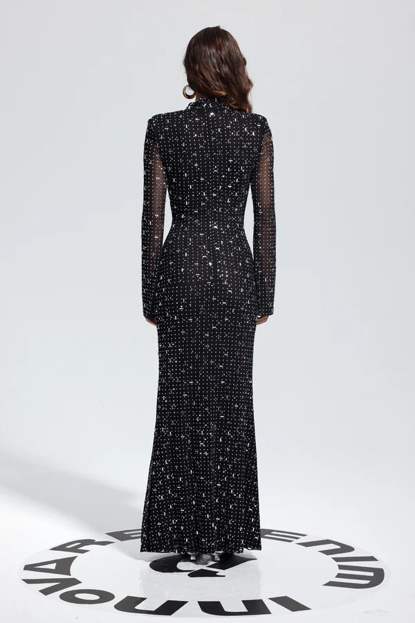 Rhinestone Bodycon Long Sleeves Maxi Dress