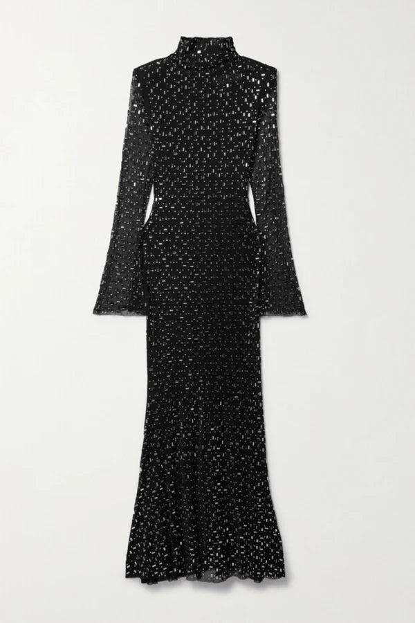 Rhinestone Bodycon Long Sleeves Maxi Dress