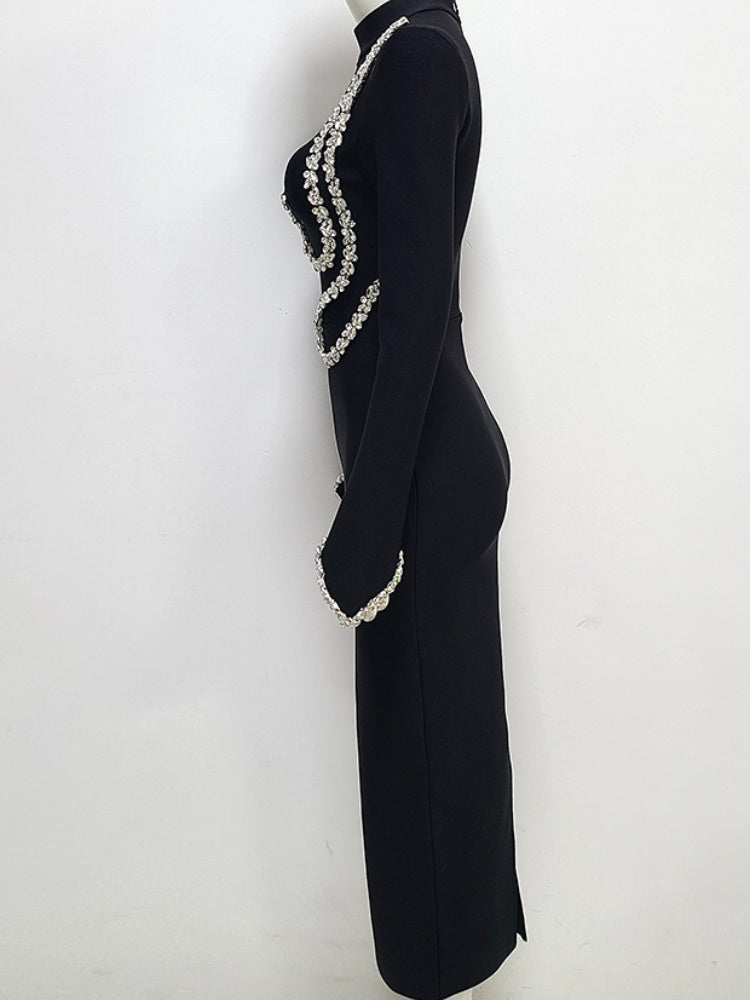 Elegant Belted Dress with Diamond Embellishments