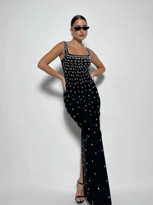 Slim Fit Rhinestone Embellished Maxi Dress