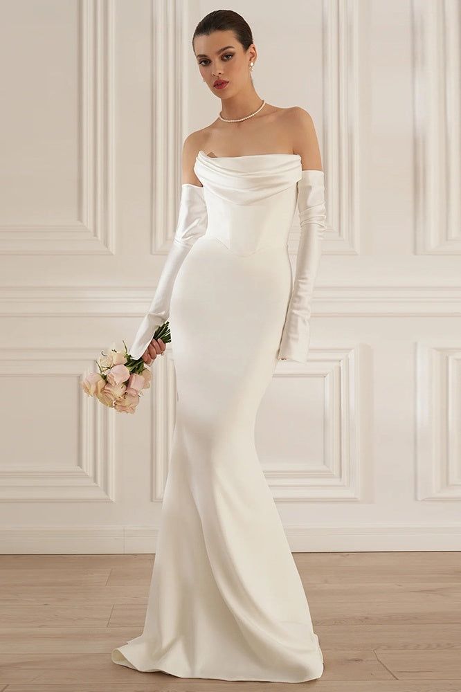 Strapless Off-Shoulder Satin Gloves Gown