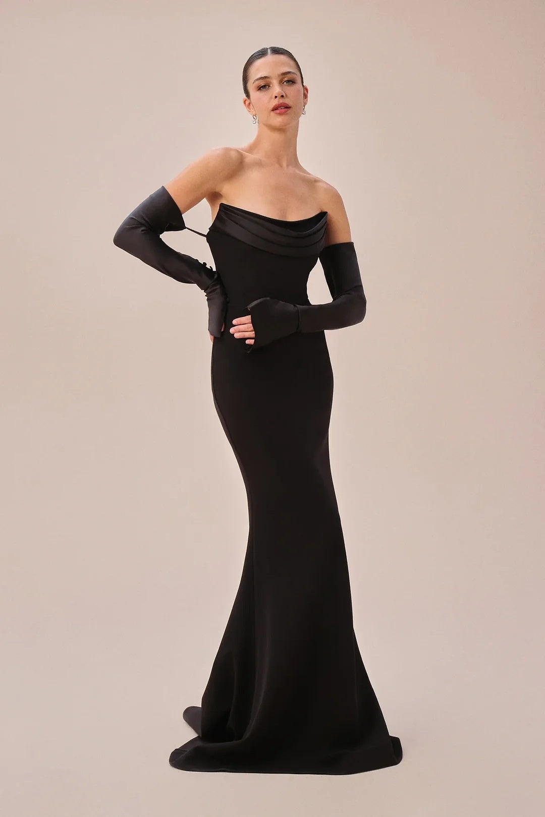Strapless Off-Shoulder Satin Gloves Gown