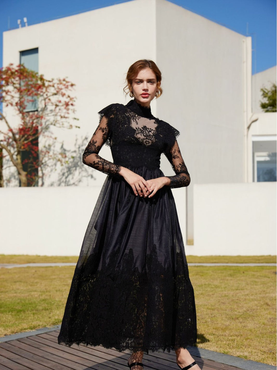 Long Sleeve Lace Turtleneck Dress