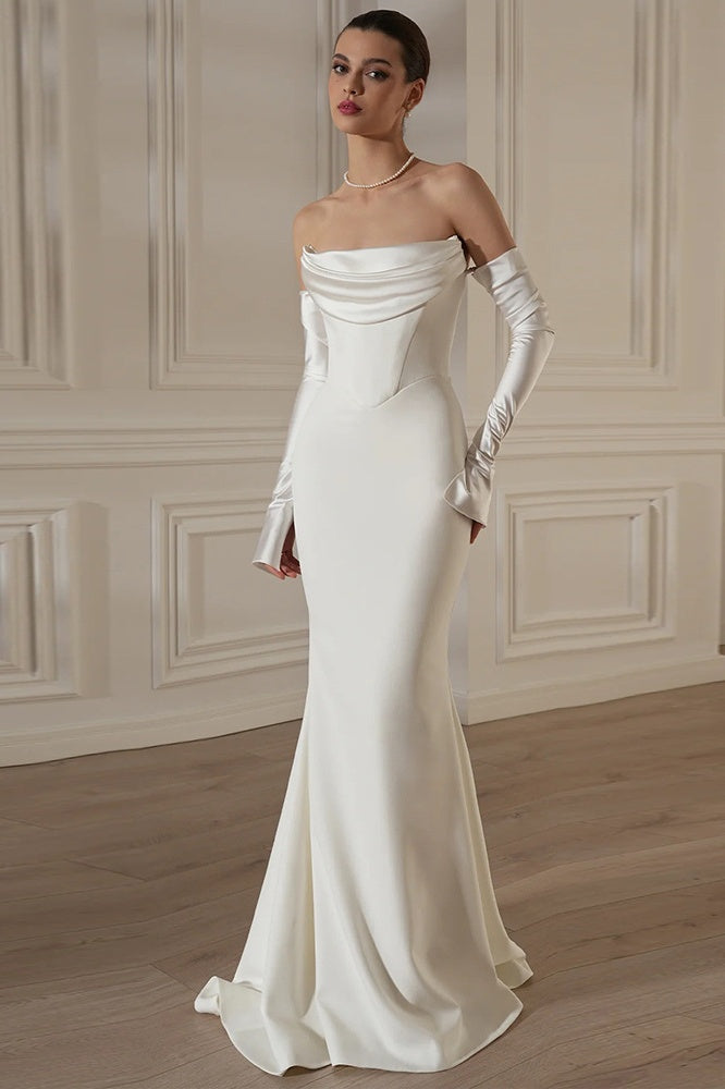 Strapless Off-Shoulder Satin Gloves Gown