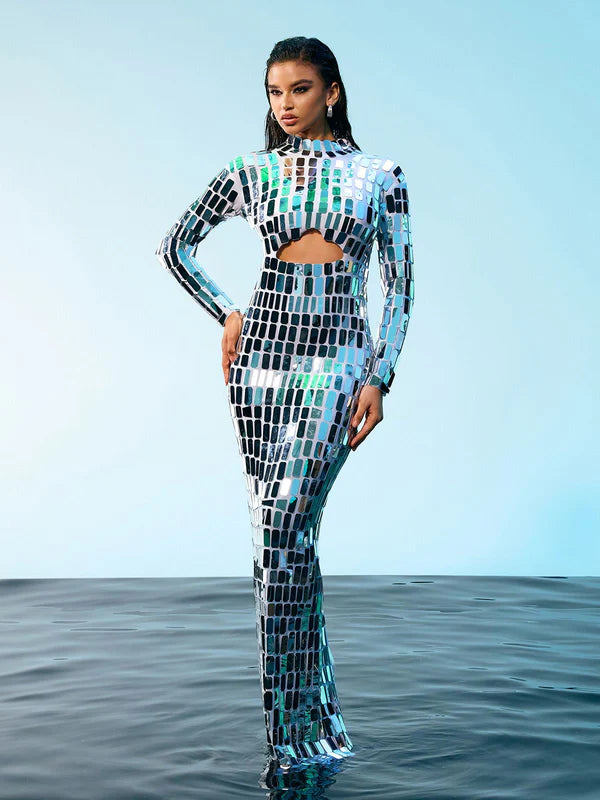 Acrylic Embellished Cutout Maxi Dress