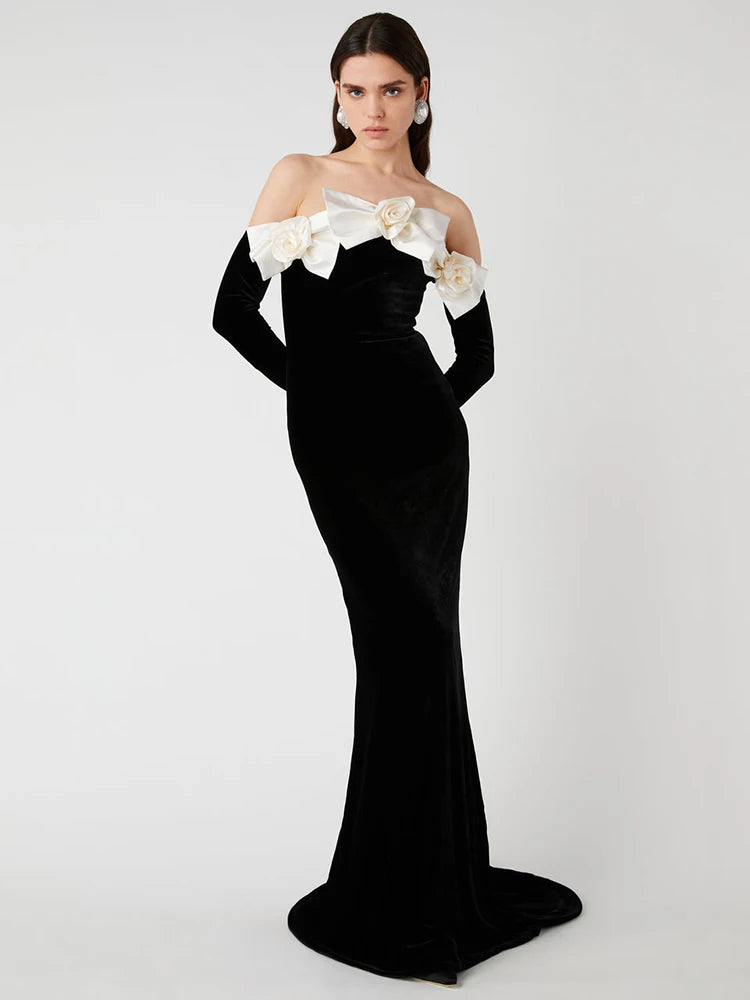 Off The Shoulder 3D Stero Flower Maxi Dress