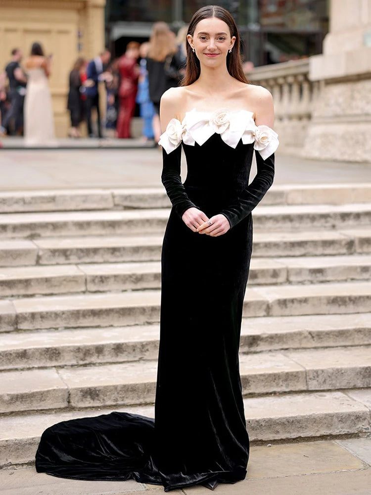 Off The Shoulder 3D Stero Flower Maxi Dress