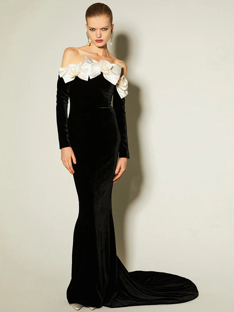 Off The Shoulder 3D Stero Flower Maxi Dress