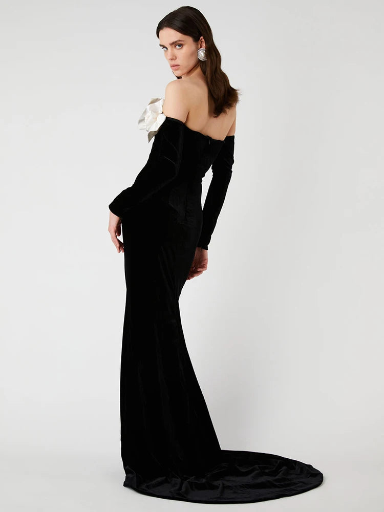 Off The Shoulder 3D Stero Flower Maxi Dress